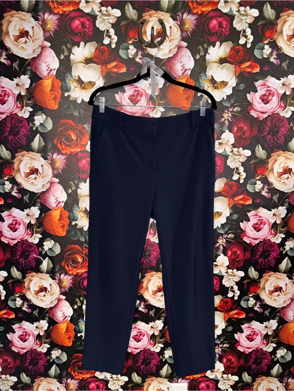 J. Crew Ruby Stretch Twill Pant, Navy Straight-Leg w/ Back Seam, Size 10